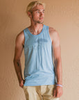 Light blue men's tank top with but Ungalli logo across front