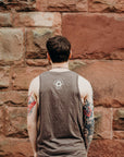 Men's organic brown tank top with white Ungalli logo across front