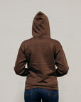Brown ethically made unisex pull over hoodie with beige Ungalli logo