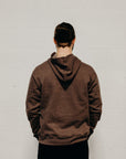 Brown ethically made unisex pull over hoodie with beige Ungalli logo