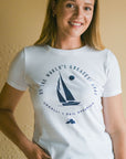 Women's recycled short sleeve white t-shirt with Sail Superior logo