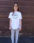 Kid's organic short sleeve white t-shirt with grey design on front