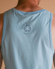 Light blue men's tank top with but Ungalli logo across front