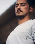 Men's recycled short sleeve grey t-shirt with small pocket on front