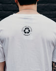 Unisex ethically made white t-shirt with Volkswagen logo on front