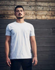 Men's recycled short sleeve grey t-shirt with small pocket on front
