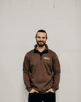 Brown unisex recycled 1/4 zip sweater with small Ungalli logo in white on front