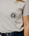 Ethically made grey short sleeved 'In Our Hands' unisex pocket t-shirt with Earth logo