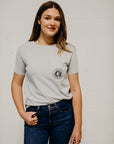 Ethically made grey short sleeved 'In Our Hands' unisex pocket t-shirt with Earth logo