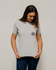Ethically made grey short sleeved 'In Our Hands' unisex pocket t-shirt with Earth logo