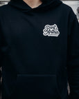 Black organic unisex hoodie with white 'Port Arthur' logo