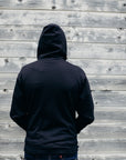 Black organic unisex hoodie with white 'Port Arthur' logo