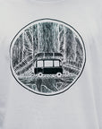 Unisex ethically made white t-shirt with Volkswagen logo on front