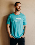 Unisex ethically made short sleeve teal t-shirt with white Ungalli logo on front