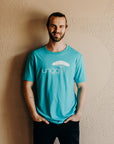 Unisex ethically made short sleeve teal t-shirt with white Ungalli logo on front