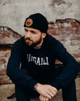 Unisex organic toque in black, green or grey with brown sleeping giant patch
