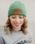 Unisex recycled toque in black, green or grey with brown Ungalli patch