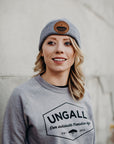 Unisex organic toque in black, green or grey with brown sleeping giant patch