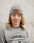 Unisex recycled toque in black, green or grey with brown Ungalli patch