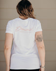 Organic white unisex t-shirt with multi-coloured dreamin' plane logo on front