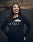 Women's ethically sourced black long sleeve shirt with Ungalli logo