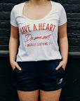 Women's recycled jogger shorts in navy with small Ungalli logo on front