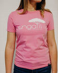Women's recycled pink short sleeve t-shirt with Ungalli logo