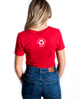 Women's organic red short sleeve t-shirt with white Ungalli logo on front