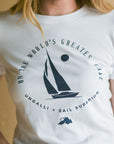 Women's recycled short sleeve white t-shirt with Sail Superior logo
