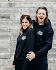 Unisex sustainably made black hoodie with white 'westfort' logo