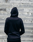 Unisex sustainably made black hoodie with white 'westfort' logo