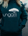 Recycled green unisex hoodie with white Ungalli logo