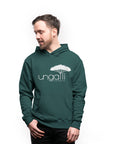 Recycled green unisex hoodie with white Ungalli logo