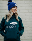 Recycled green unisex hoodie with white Ungalli logo