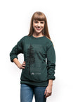 Organically made green unisex crew neck pull over sweater with white text