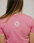 Women's recycled pink short sleeve t-shirt with Ungalli logo