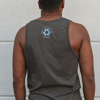 Brown men's organic tank top with blue Ungalli logo across front