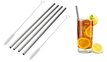 4 eco-friendly reusable straws with cleaning brushes