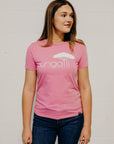 Women's recycled pink short sleeve t-shirt with Ungalli logo