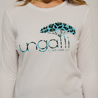 White long sleeve ethically made top with Ungalli logo