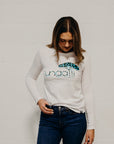 White long sleeve ethically made top with Ungalli logo