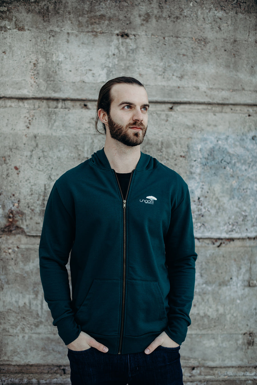 Green unisex zip up hoodie