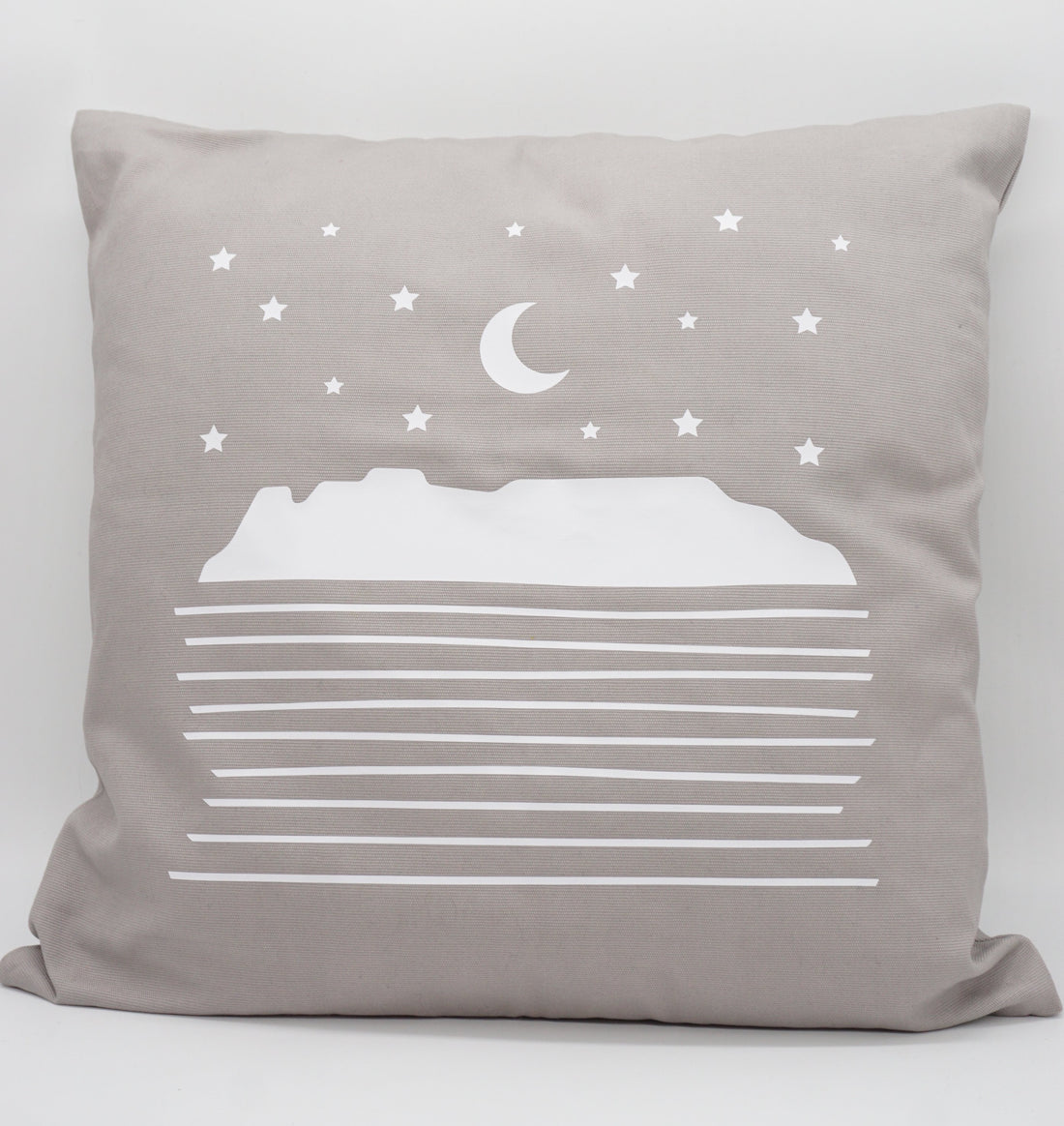 Square pillow cover with sleeping giant design in grey or black