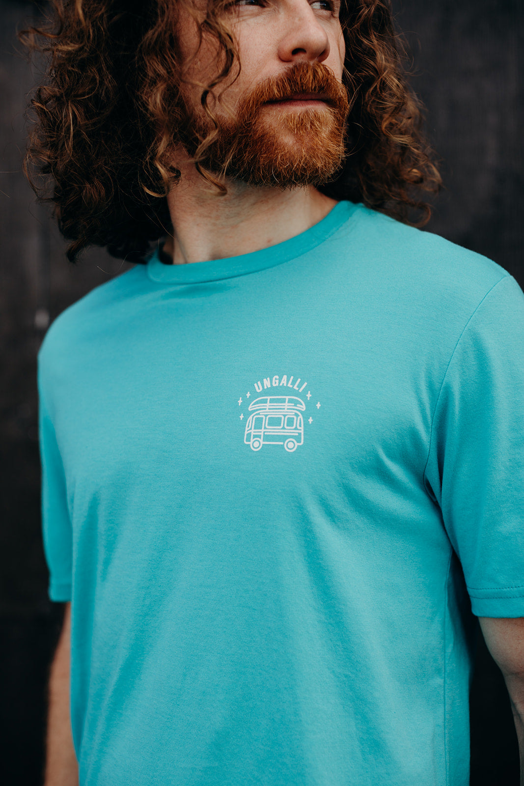 Men's organic teal t-shirt with white details