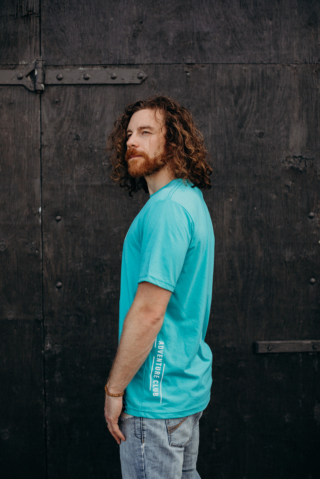 Men's organic teal t-shirt with white details