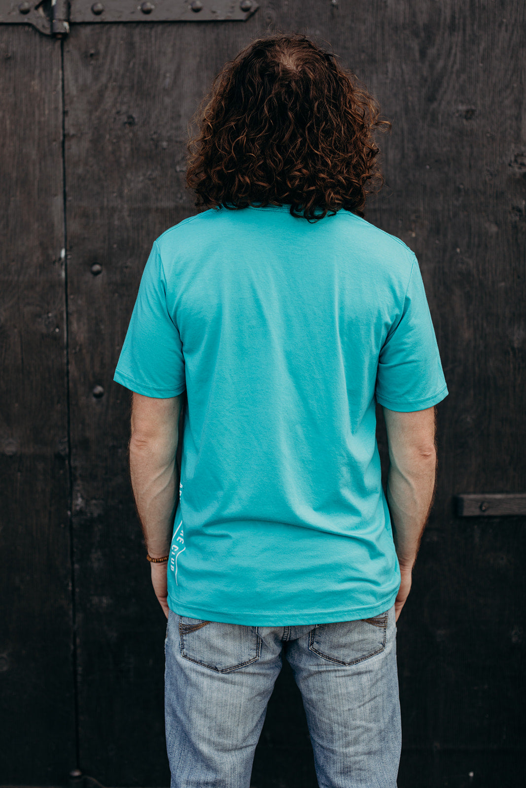 Men's organic teal t-shirt with white details