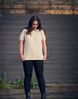 Women's organic short sleeve beige t-shirt with front pocket