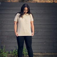 Women's organic short sleeve beige t-shirt with front pocket