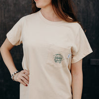 Organic beige t-shirt dress with green details