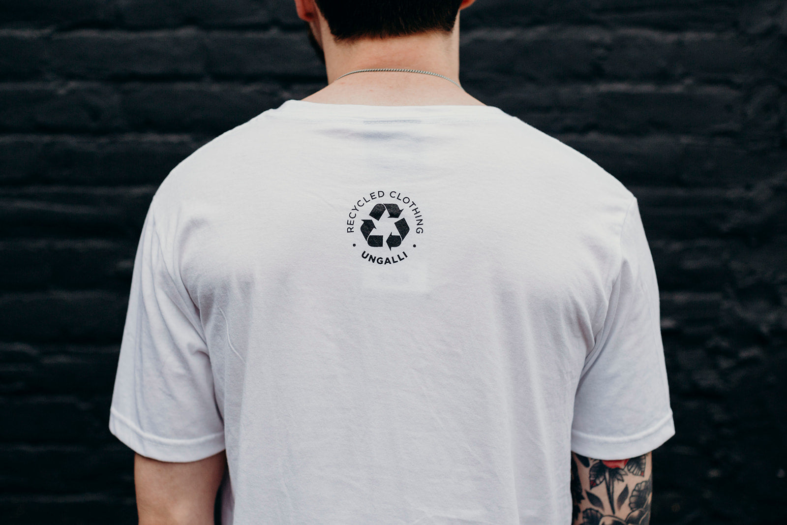 Unisex ethically made white t-shirt with Volkswagen logo on front